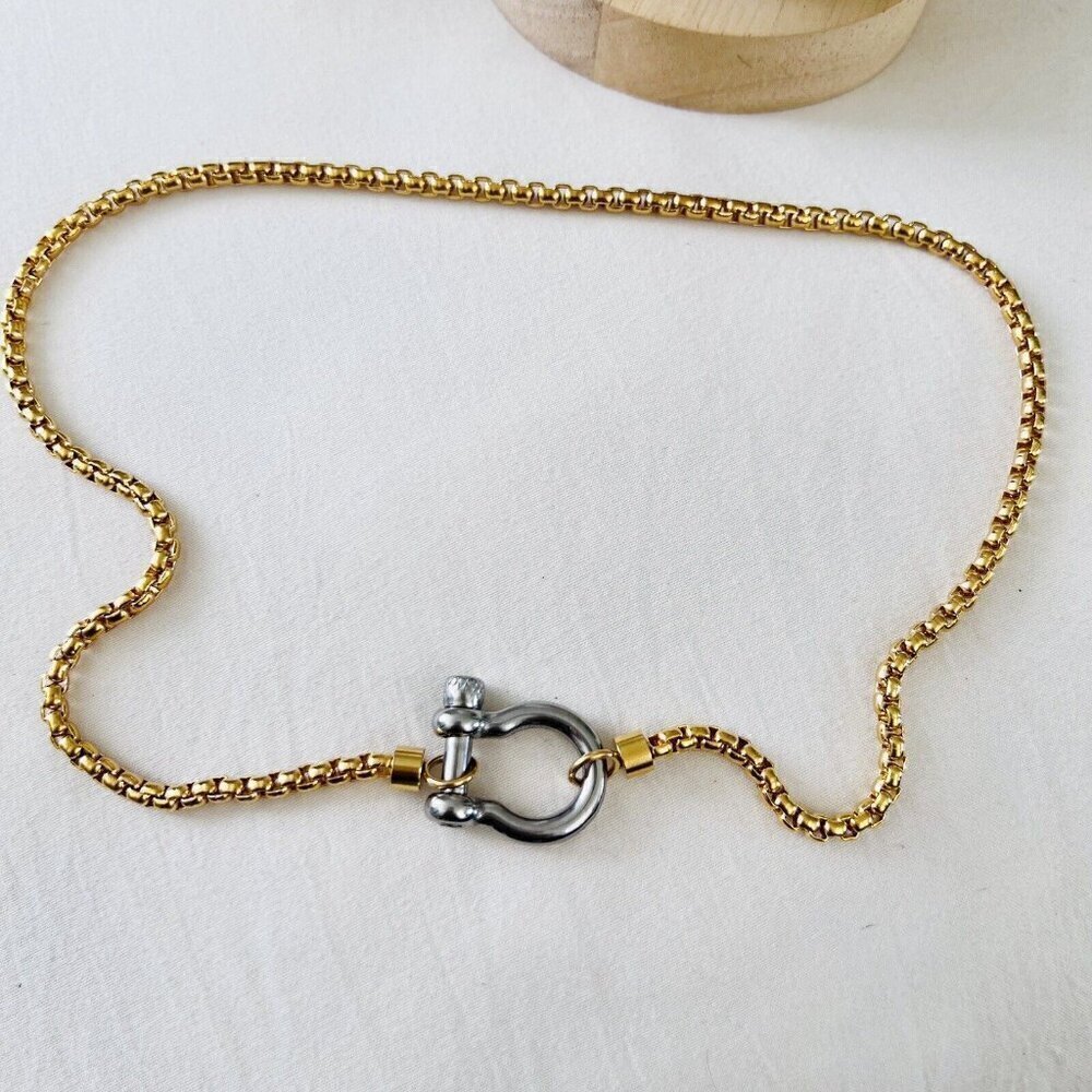 18K Gold Plated Carabiner Screw Lock Necklace Stainless Steel Womens Jewelry - Picture 6 of 14